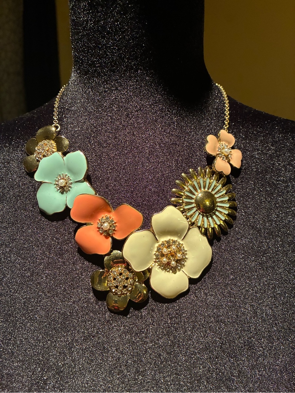 Statement Floral Multi-Color Necklace - Gold Accents